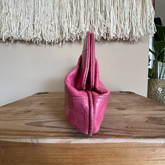 Y2K MAXX New York Pink Croc Embossed Leather Silver Hardware Clutch Bag - Picture 4 of 17